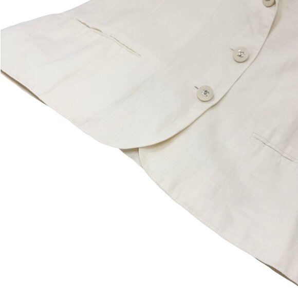CHANEL Vintage 96P CC Mark Logo Jacket Silver Button #38 White Linen [106330] - Picture 7 of 11